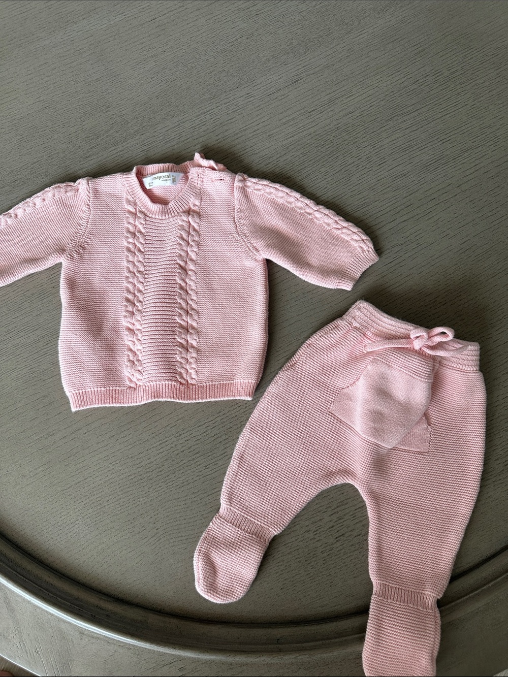 Mayoral Pink Knit Cable Sweater and Footed Pant Set